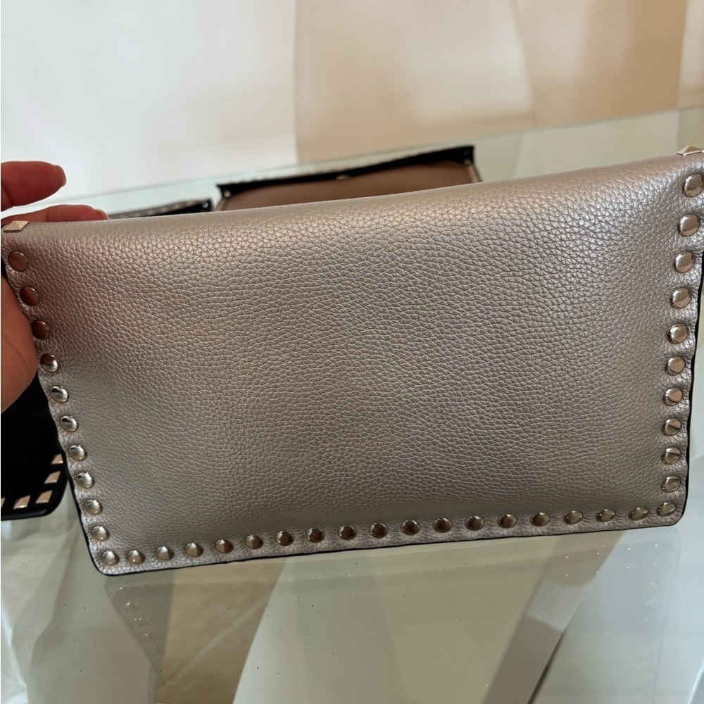 Studded Silver Clutch Vegan Very Durable - Picture 4 of 5